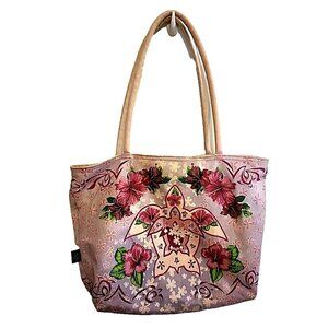 Sea Turtle Canvas Organizer Tote Bag Purse Island Resort Tara Tiger Brand Pink